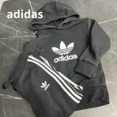 adidas フード付パーカー　スエットパンツ　セットアップ　黒　3本ライン