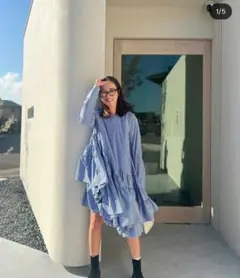 rosymonster june opera オペラワンピース　ネイビー 10/18～【FINAL SALE】solid triple frill OP【ライトブルー