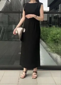 SNIDEL リネン混　ロングワンピース　黒 サイズ1背中開き