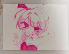手描きイラスト ピンク色 アニメ 女の子