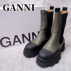 GANNI ガニー サイドゴア チェルシー ブーツ レザー 厚底 カーキ 37のサムネイル