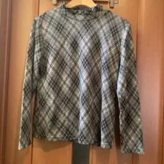 ブラウス　長袖　グレー　チェック トップス M