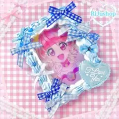 【R258】水色 青 ギンガムチェック ホイップデコ トレカデコ 硬貨ケース