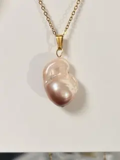 オイスターパール バロック　ネックレス　ピンクブラウン系　ステンレス