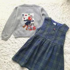 ファミリア アップリケ カーディガン チェック ワンピース セット 110