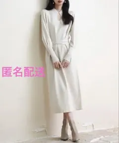 SAISON DE PAPILLON ハイゲージ編み長袖ニットワンピース　L