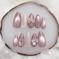 359♡ネイルチップ ワンホン フレンチガーリー マグネット　春ネイル リボン