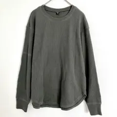 ユニクロ ワッフル オーバーサイズ クルーネック Tシャツ オリーブ 長袖