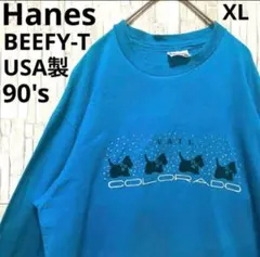 ヘインズ ビーフィー ロンT 長袖 ヨークシャーテリア USA製 90s XLのサムネイル