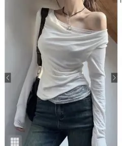 GRL レースレイヤード風ワンショルダートップス[ac2581]