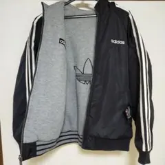 アディダス バックロゴ 3ストライプ リバーシブル ジップパーカー L ブラック