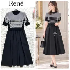 極美品✤Rene ルネ 36 ノースリーブティアードワンピース 異素材ドッキング 極美品✤Rene ルネ 36 ノースリーブティアードワンピース 異素材