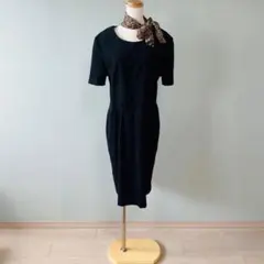 スカーフ付 ボウタイ ヒョウ柄 レオパード タイトワンピース ブラックN370