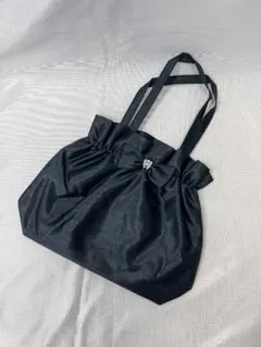 ☆美品☆　リボン付きブラックパーティーバッグ　サブバッグ