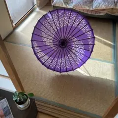 紫色 花模様 和傘 中型
