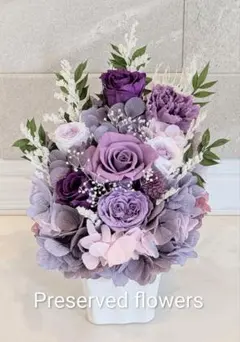 プリザーブドフラワーアレンジメント　パープル　クリアケース付き　母の日　ギフト