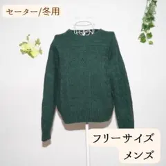 ダークグリーン ケーブル編み セーター フリーサイズ