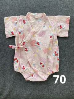 【美品】ベビー着物 ロンパース 70cm 甚兵衛 浴衣 ピンク 女の子
