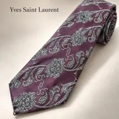 Yves Saint Laurent ネクタイ 紫 ペイズリー シルク