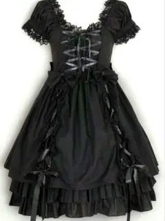 ゴスロリ ロリータ ワンピース ブラックドレス ジャンパースカート 黒