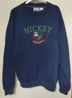 90s ミッキー刺繍スウェット ネイビー Lサイズ