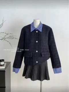 ネイビー ツイード テーラードジャケット