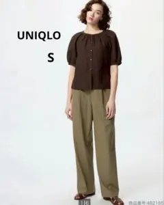 UNIQLO ユニクロ タックワイドパンツ（丈長め）オリーブ S 股下75cm