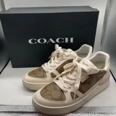COACH ☺︎ 美品 ☺︎ スニーカー 24.5㌢ シグネチャー 箱付 ベージュ 