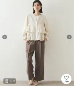 美品 オペークドットクリップ 前開きぺプラムブラウス 体型カバー カーディガン