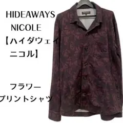 ハイダウェイニコル　総柄　シャツ　ボルドー　ブラック