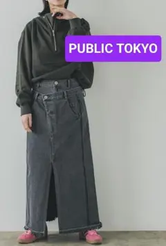 PUBLIC TOKYO　レイヤードデニムスカート　ブラックのサムネイル