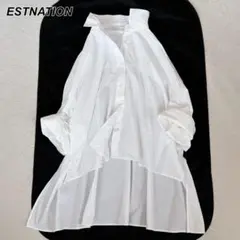 【美品✨】エストネーション 前後差 オーバーサイズ 半袖シャツ 日本製 白 38のサムネイル