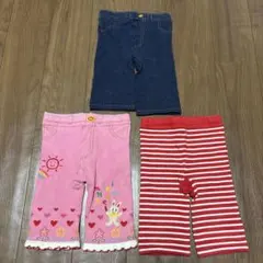 MIKIHOUSEベビー用レギンス3点セット（デニム・ピンク・ストライプ）