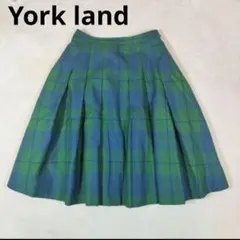 【訳あり】York land プリーツスカート 青緑チェック