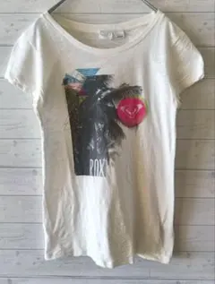 【値下げ】ROXY グラフィックプリント クリーム色 半袖Tシャツ XL