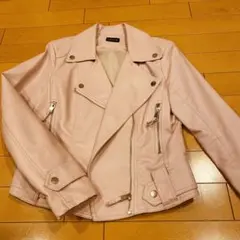 ピンク 合成皮革 ライダースジャケット