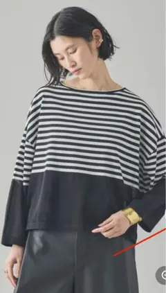 シアーボーダーニットプルオーバー（ブラック）