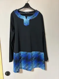 FASHION MESSAGE チュニック 長袖 ブラック ブルー