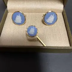 Wedgwood カフス・タイタックセット 帆船モチーフ(箱付き)