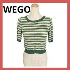 WEGO ボーダーニット 半袖 グリーン 韓国系 春夏 トップス ショート丈