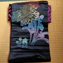 最終値下げ❣名古屋帯 花柄 黒色