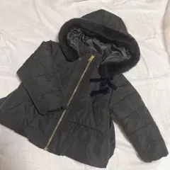 petit main プティマイン ペプラム フリル フード付き中綿コート 90