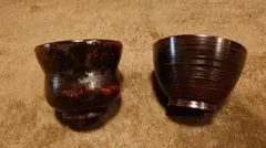 輪島塗 漆器 千筋彫 蕎麥杯 蕎麥杯 向付 兩款 兩客