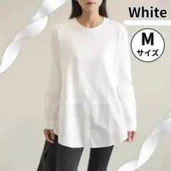 ホワイト ロング Tシャツ 白 レイヤード カットソー 重ね着 フォーマル M