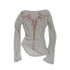 長袖Tシャツ Uネック タイツ 透け感 ゴシック ベージュ