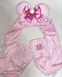 マフラーファンキャップ　ヒョウ柄　ピンク ディズニー ミニーちゃん