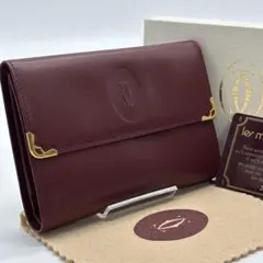 極美品 カルティエ マストライン ロゴ型押し 3つ折り 財布 カード 箱付き