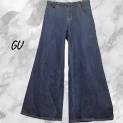 美品 GU ミドルライズワイドジーンズ XL インディゴ デニム 濃紺