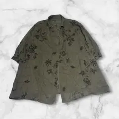 群言堂 レディースシャツ チュニック90s 花柄 リネン カーキ XL レトロ