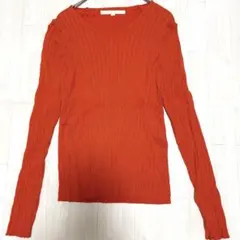 【ナチュラルビューティ】シルク混 Ｖネック リブニット カットソー オレンジ M